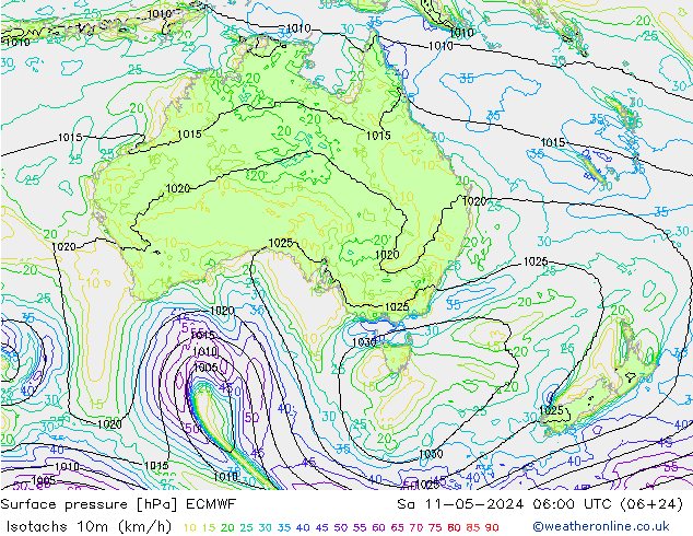 Isotachs (kph) ECMWF  11.05.2024 06 UTC