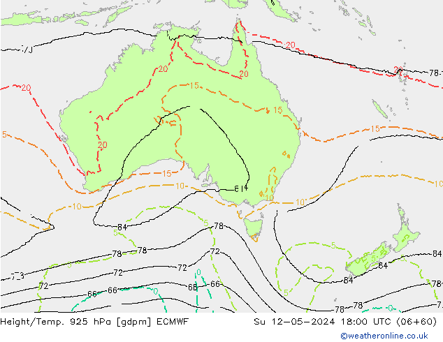 Yükseklik/Sıc. 925 hPa ECMWF Paz 12.05.2024 18 UTC