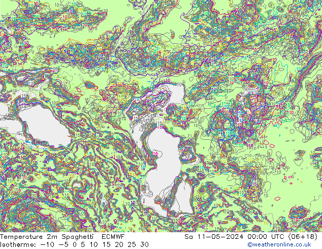 Temperatura 2m Spaghetti ECMWF sab 11.05.2024 00 UTC