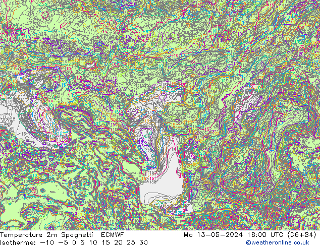 карта температуры Spaghetti ECMWF пн 13.05.2024 18 UTC