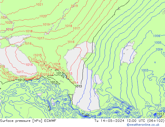 Atmosférický tlak ECMWF Út 14.05.2024 12 UTC