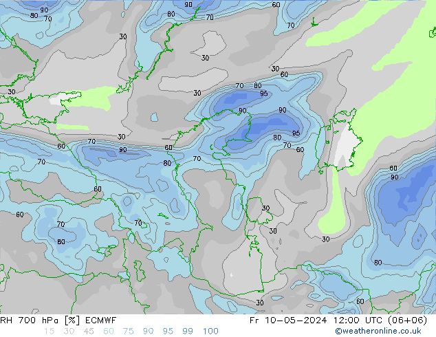 Humidité rel. 700 hPa ECMWF ven 10.05.2024 12 UTC