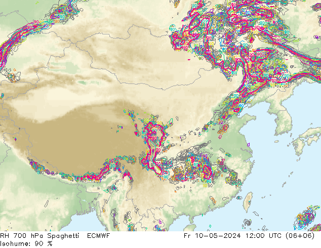 RH 700 hPa Spaghetti ECMWF 星期五 10.05.2024 12 UTC