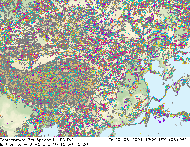 温度图 Spaghetti ECMWF 星期五 10.05.2024 12 UTC