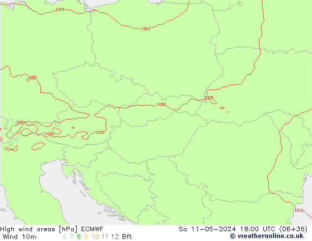 High wind areas ECMWF sáb 11.05.2024 18 UTC