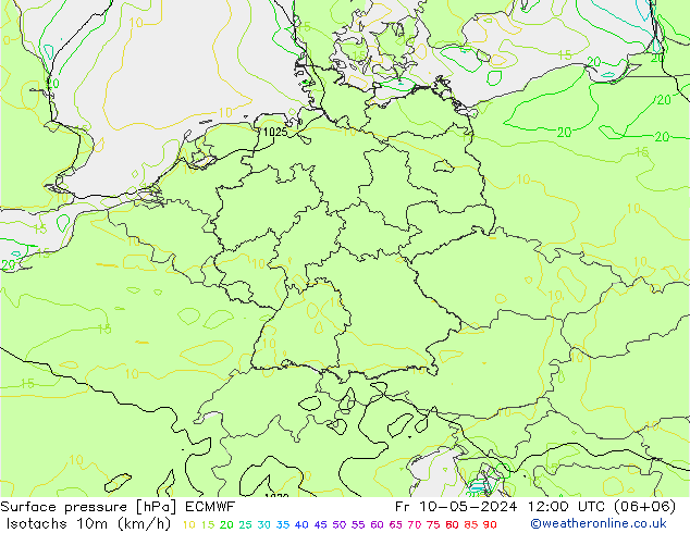 10米等风速线 (kph) ECMWF 星期五 10.05.2024 12 UTC