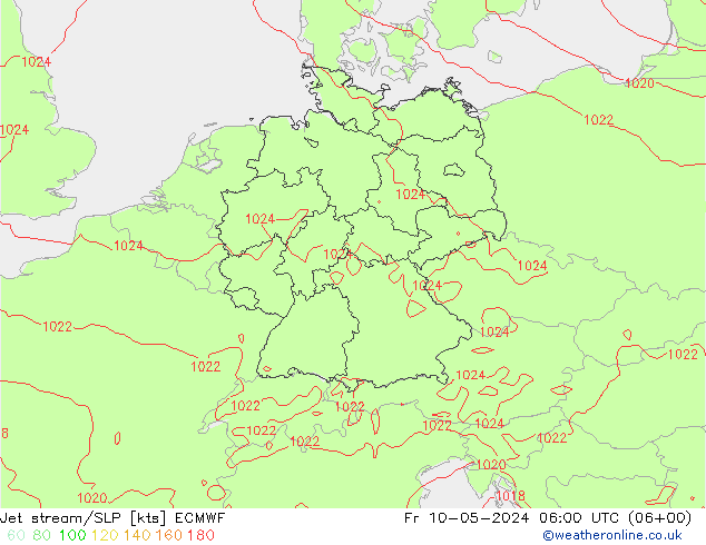 Corriente en chorro ECMWF vie 10.05.2024 06 UTC