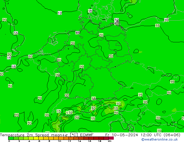 温度图 Spread ECMWF 星期五 10.05.2024 12 UTC