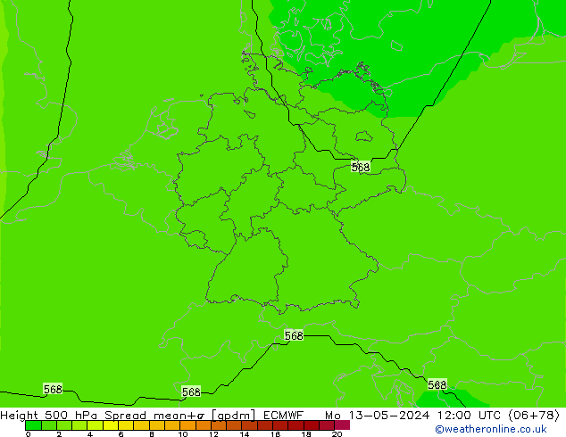 Height 500 hPa Spread ECMWF Mo 13.05.2024 12 UTC