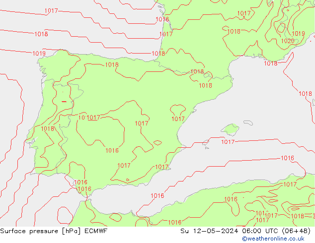 Surface pressure ECMWF Su 12.05.2024 06 UTC