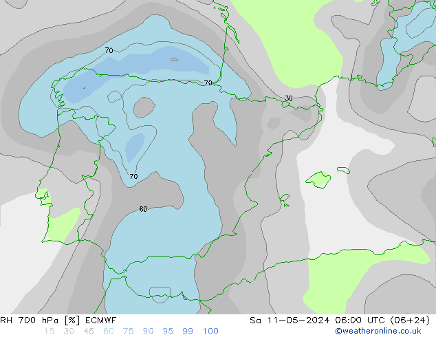 RH 700 hPa ECMWF  11.05.2024 06 UTC