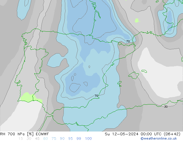 Humidité rel. 700 hPa ECMWF dim 12.05.2024 00 UTC