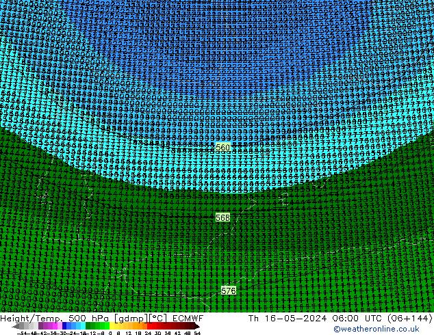 Height/Temp. 500 hPa ECMWF Th 16.05.2024 06 UTC