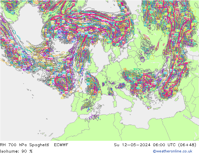 RH 700 hPa Spaghetti ECMWF So 12.05.2024 06 UTC