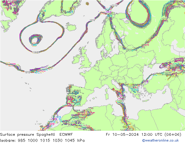 приземное давление Spaghetti ECMWF пт 10.05.2024 12 UTC