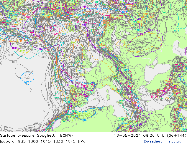 Yer basıncı Spaghetti ECMWF Per 16.05.2024 06 UTC