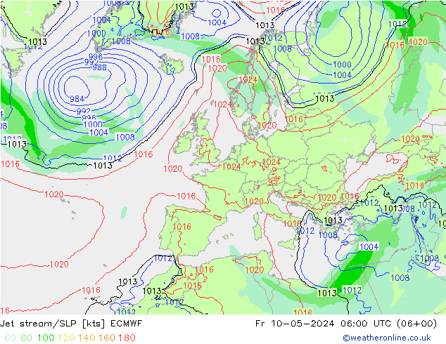 Polarjet/Bodendruck ECMWF Fr 10.05.2024 06 UTC