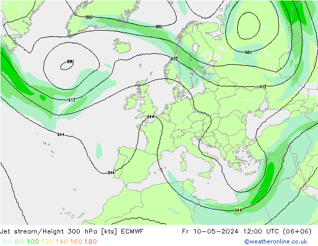 Jet stream/Height 300 hPa ECMWF Fr 10.05.2024 12 UTC