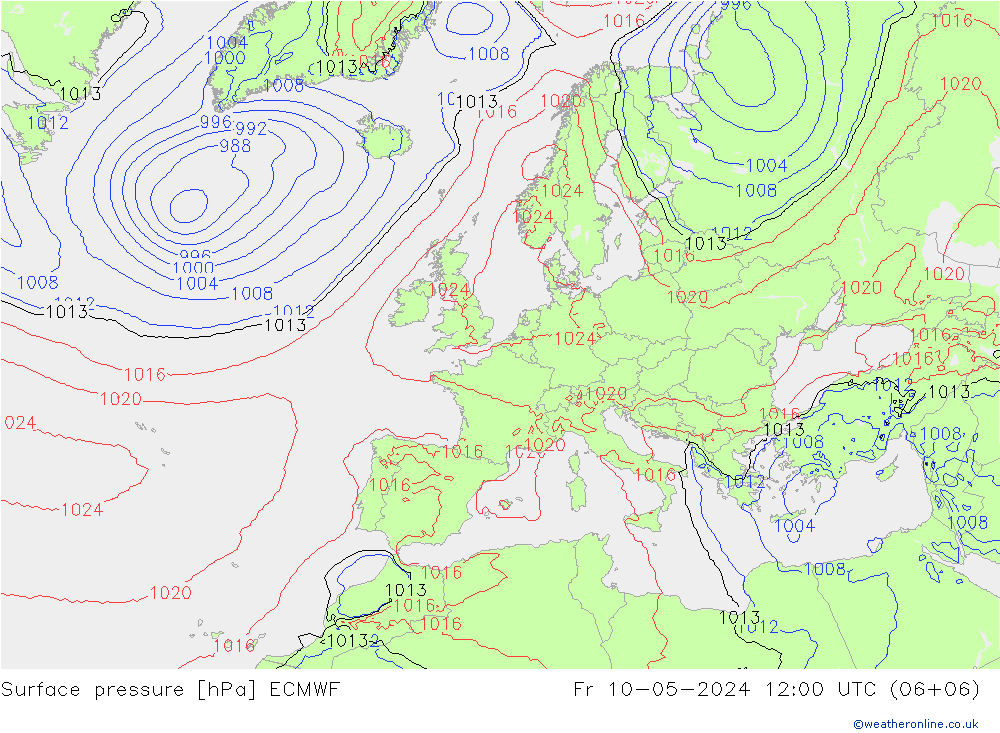 Presión superficial ECMWF vie 10.05.2024 12 UTC