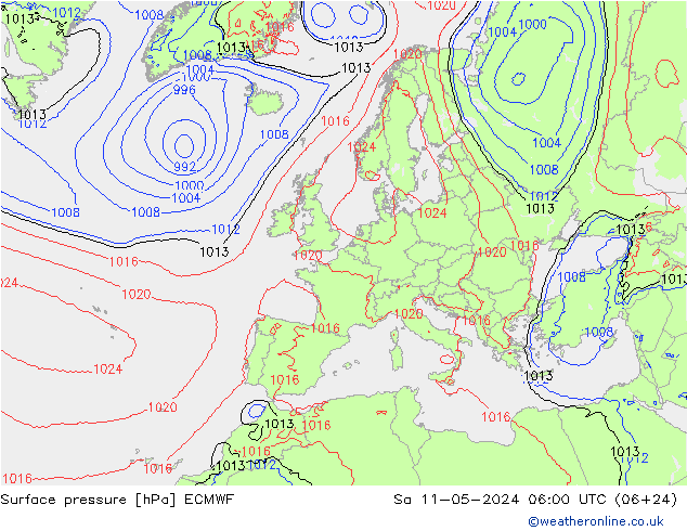Atmosférický tlak ECMWF So 11.05.2024 06 UTC