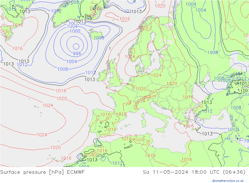 pressão do solo ECMWF Sáb 11.05.2024 18 UTC