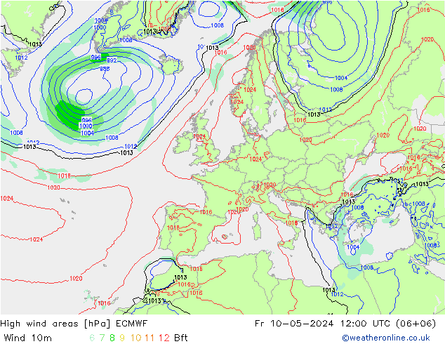 High wind areas ECMWF пт 10.05.2024 12 UTC