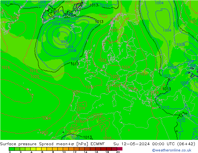 Surface pressure Spread ECMWF Su 12.05.2024 00 UTC