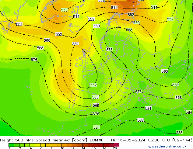 Height 500 hPa Spread ECMWF Qui 16.05.2024 06 UTC