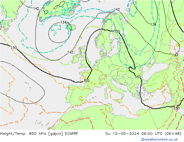 Height/Temp. 850 hPa ECMWF So 12.05.2024 06 UTC