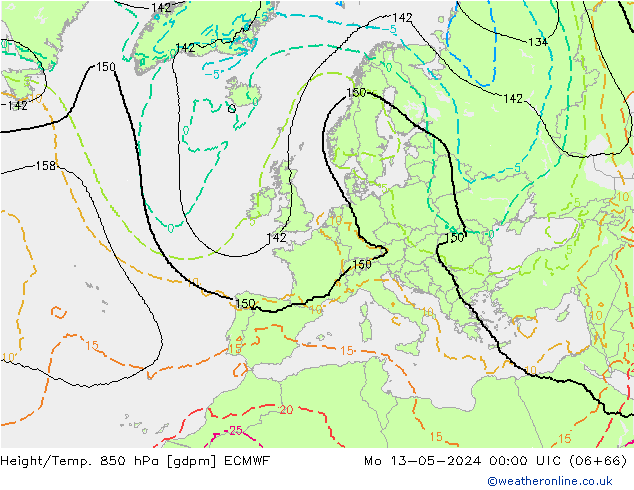 Height/Temp. 850 hPa ECMWF Po 13.05.2024 00 UTC