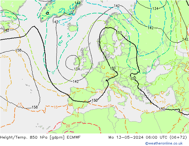 Height/Temp. 850 hPa ECMWF Mo 13.05.2024 06 UTC
