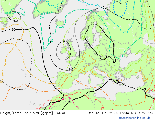 Height/Temp. 850 hPa ECMWF Mo 13.05.2024 18 UTC