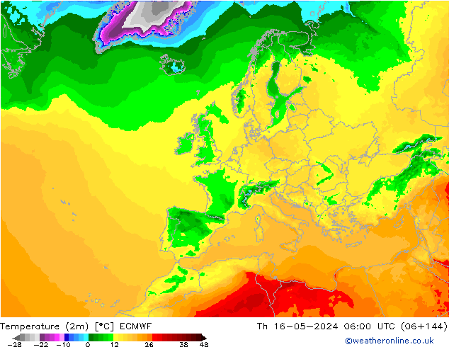 température (2m) ECMWF jeu 16.05.2024 06 UTC