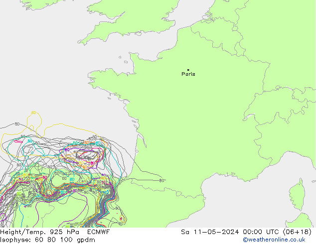 Height/Temp. 925 hPa ECMWF Sa 11.05.2024 00 UTC