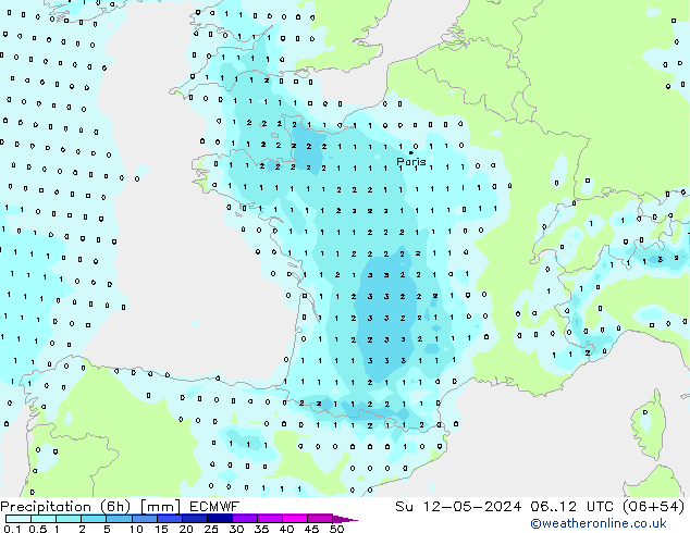 Precipitation (6h) ECMWF Ne 12.05.2024 12 UTC