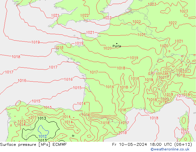 Bodendruck ECMWF Fr 10.05.2024 18 UTC