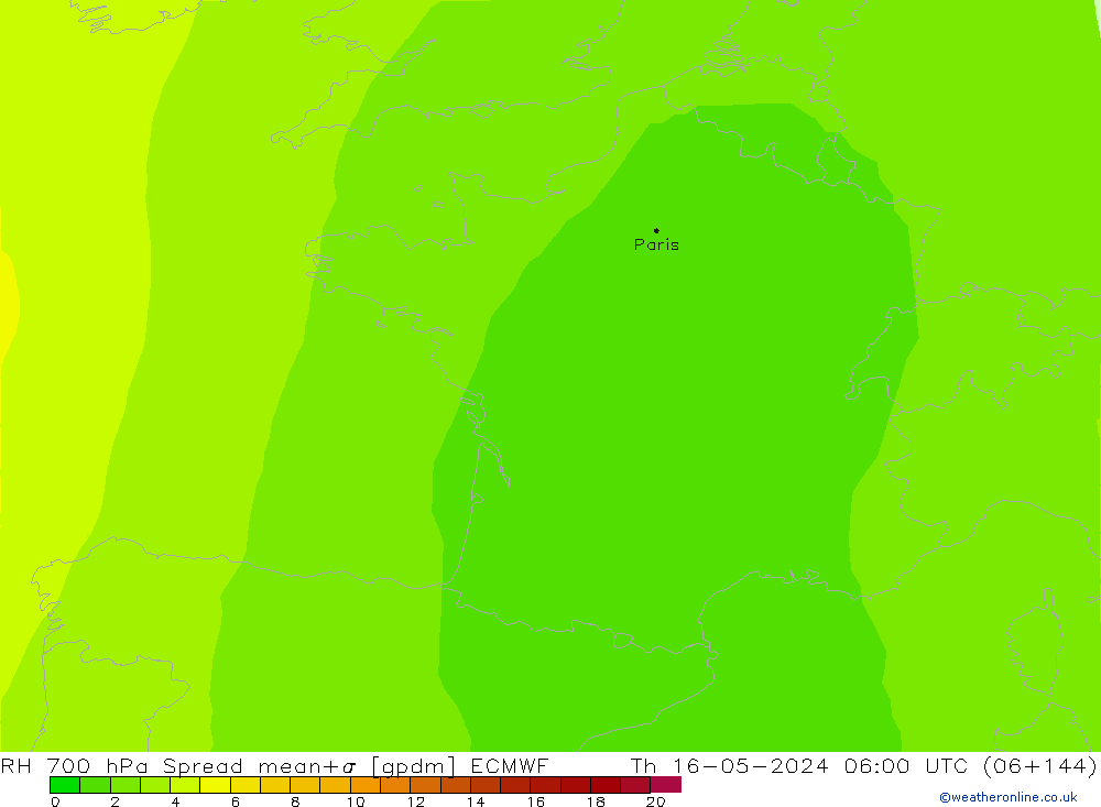 700 hPa Nispi Nem Spread ECMWF Per 16.05.2024 06 UTC