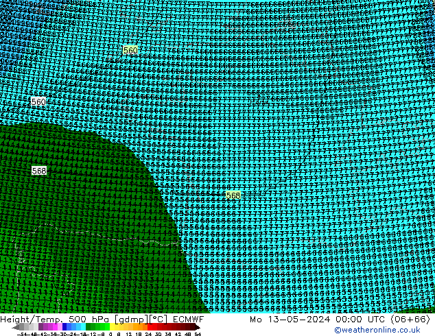 Yükseklik/Sıc. 500 hPa ECMWF Pzt 13.05.2024 00 UTC