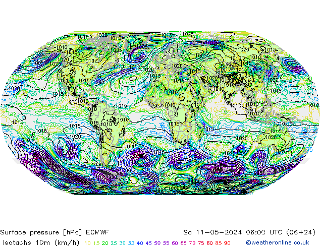 Isotachen (km/h) ECMWF Sa 11.05.2024 06 UTC