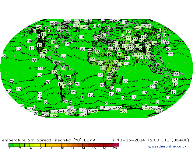 Temperaturkarte Spread ECMWF Fr 10.05.2024 12 UTC