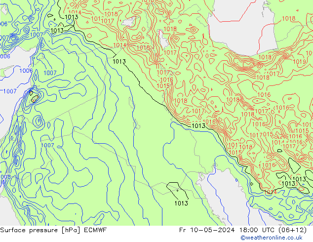 Presión superficial ECMWF vie 10.05.2024 18 UTC