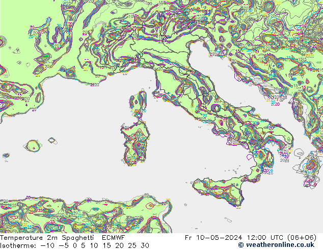 Temperatura 2m Spaghetti ECMWF ven 10.05.2024 12 UTC