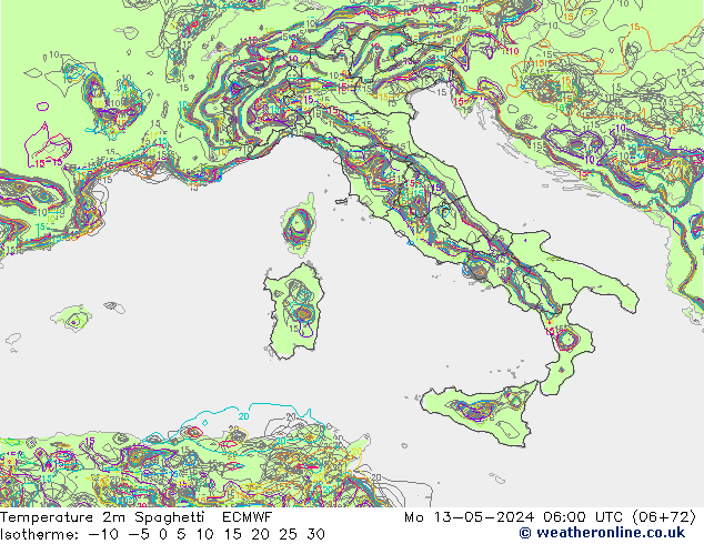 Temperaturkarte Spaghetti ECMWF Mo 13.05.2024 06 UTC
