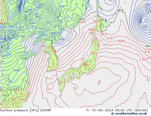 Atmosférický tlak ECMWF Pá 10.05.2024 06 UTC