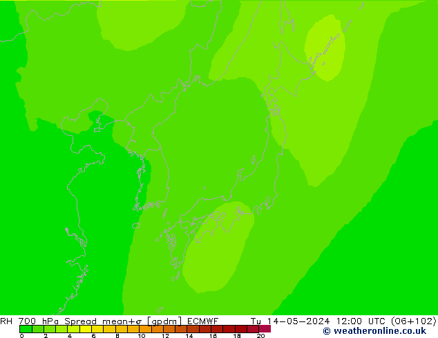 RH 700 hPa Spread ECMWF mar 14.05.2024 12 UTC