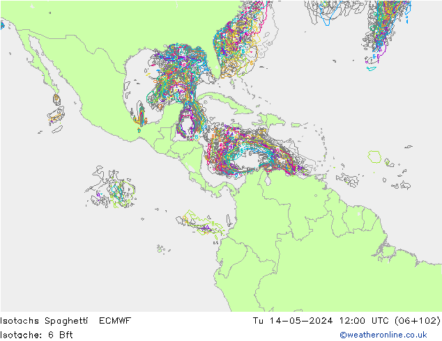 Izotacha Spaghetti ECMWF wto. 14.05.2024 12 UTC