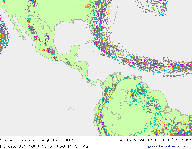 Luchtdruk op zeeniveau Spaghetti ECMWF di 14.05.2024 12 UTC