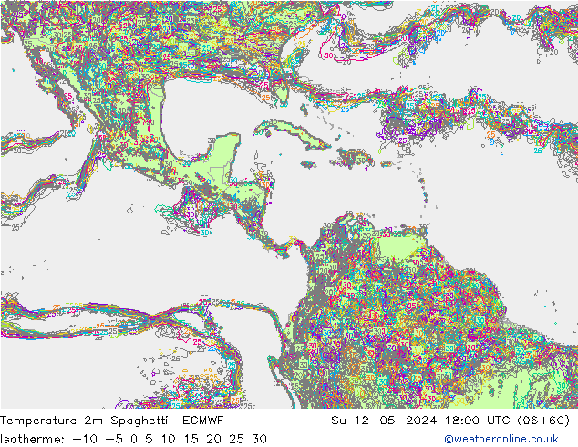 Temperature 2m Spaghetti ECMWF Su 12.05.2024 18 UTC