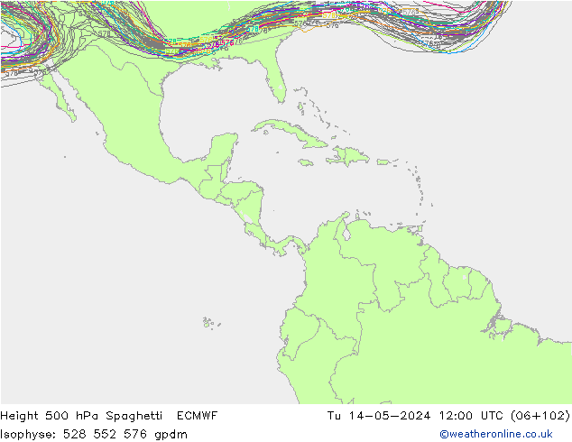 Height 500 hPa Spaghetti ECMWF  14.05.2024 12 UTC