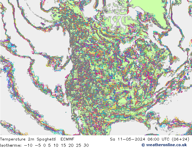 温度图 Spaghetti ECMWF 星期六 11.05.2024 06 UTC